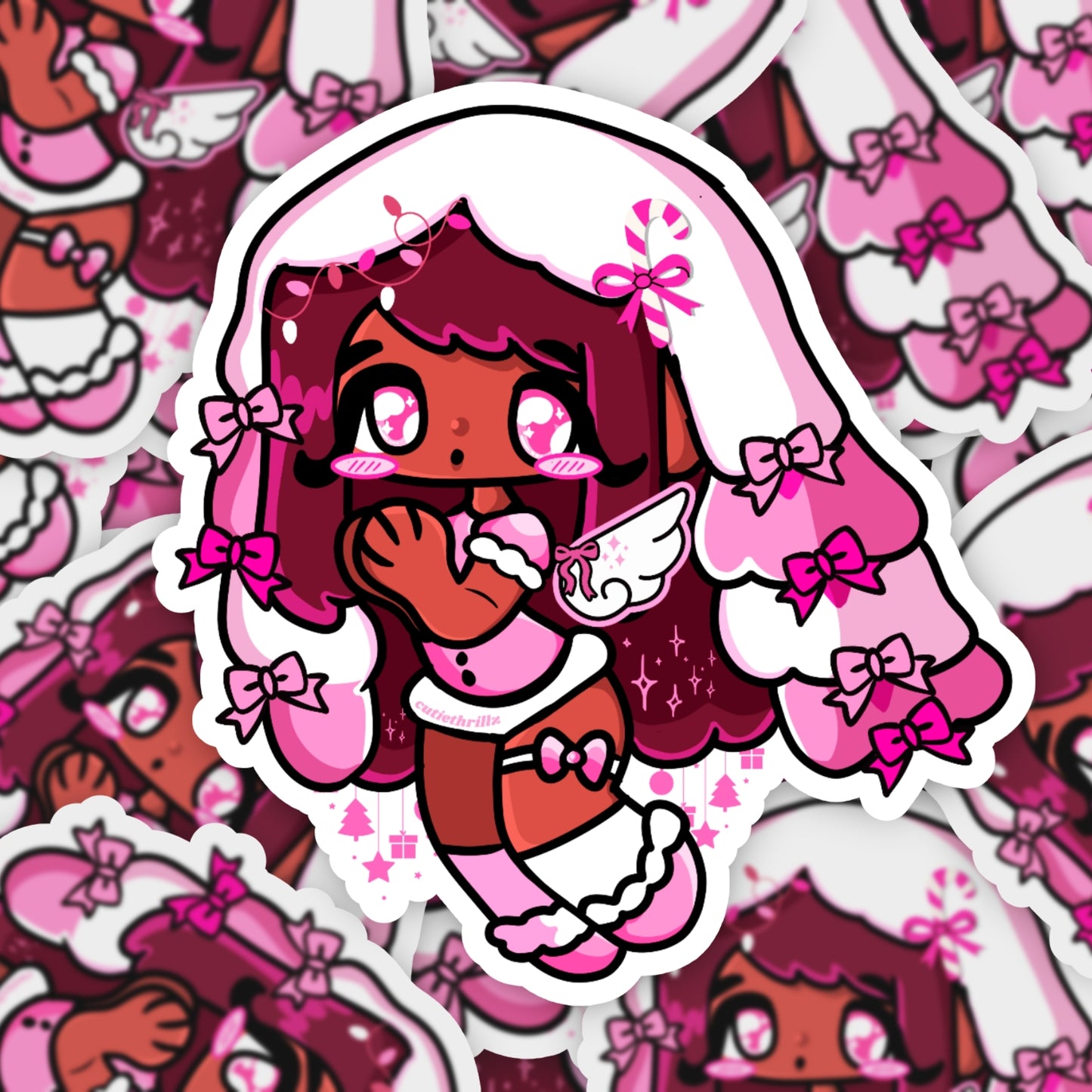 Pink angelic christmas sticker