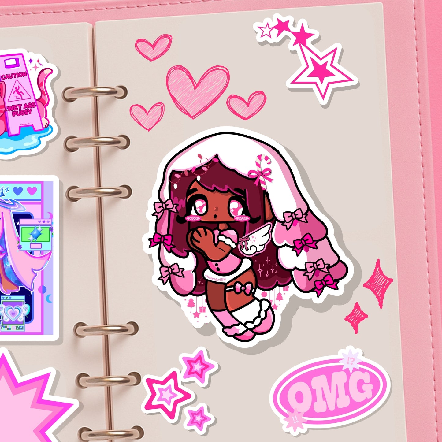 Pink angelic christmas sticker