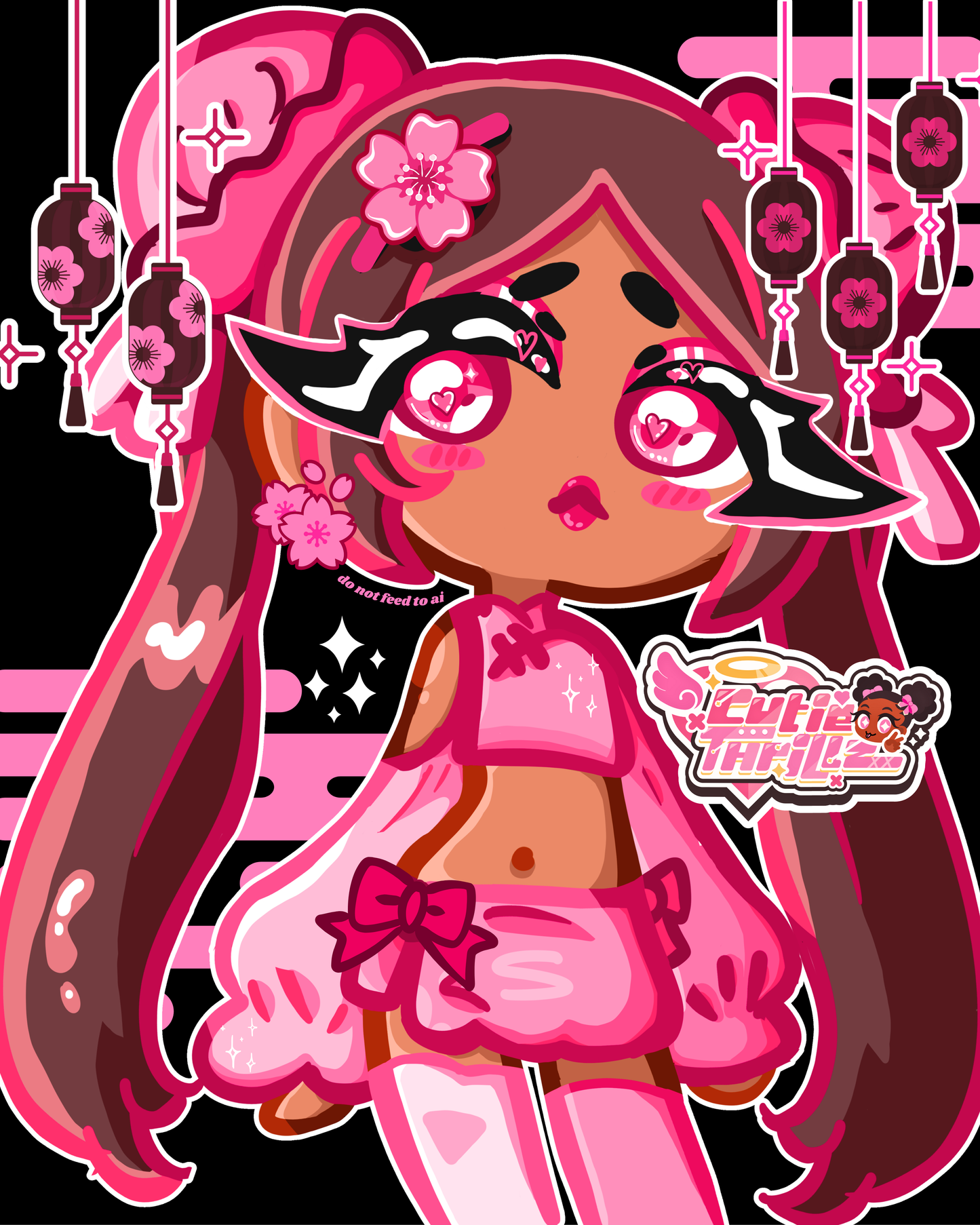 Cute pink girl art print poster