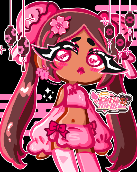 Cute pink girl art print poster