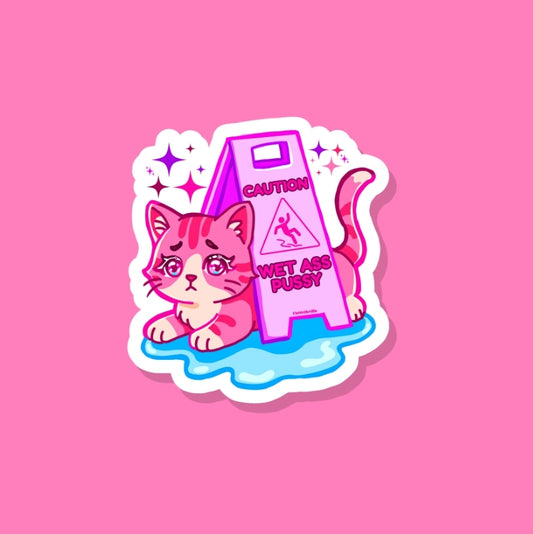 Waterproof Pink Cat Sticker - Cute Vinyl for Laptops & More